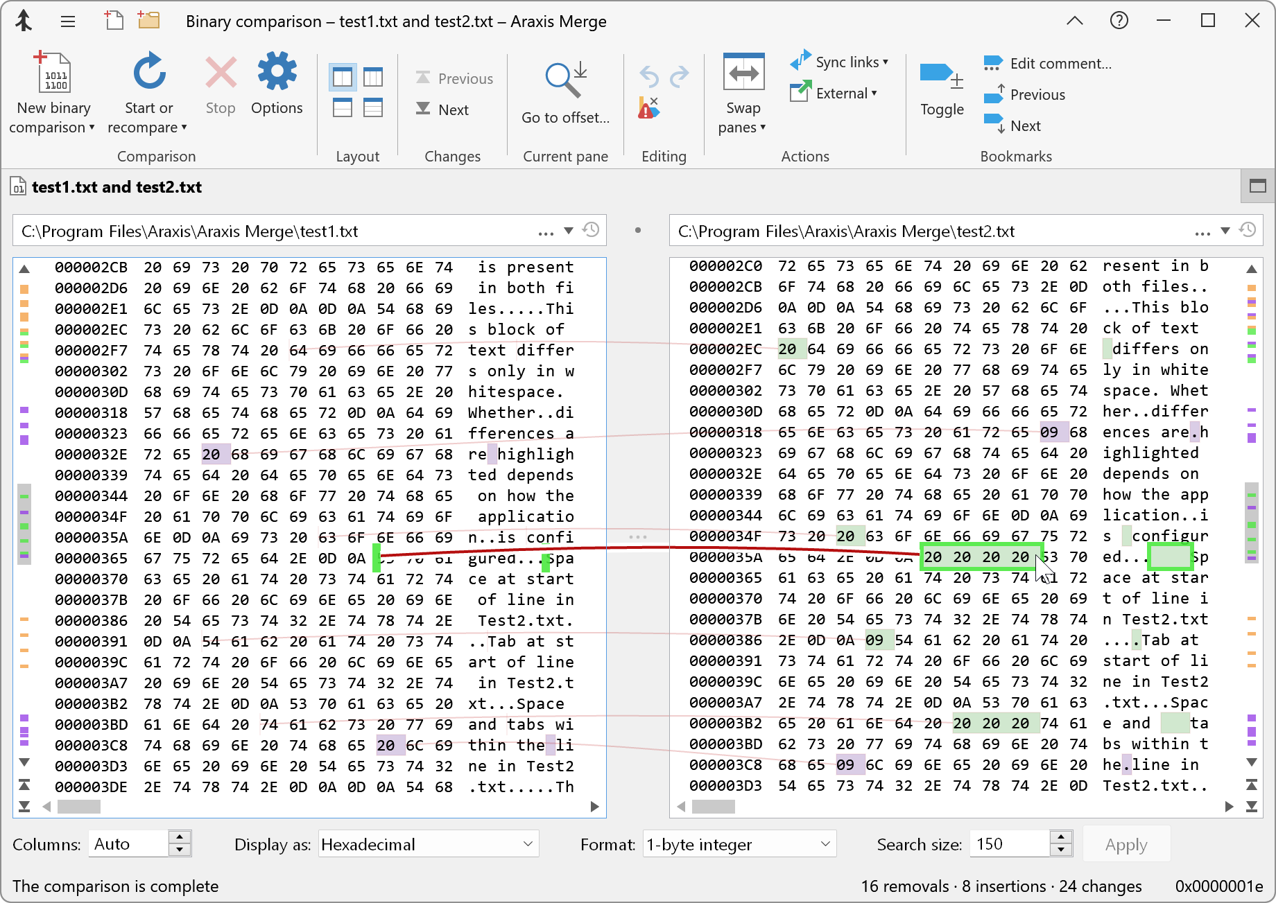 Results of comparing test1.txt and test2.txt